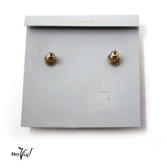 Vintage 1980s Black Stone Button Earrings on Card New/Old Store Stock - Hey Viv - Picture 2 of 3